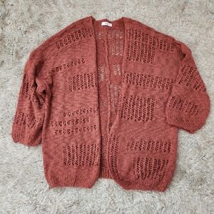 Talulah Open Knit Half Sleeve Cardigan‎ Sweater Rust Orange Women's Size Medium